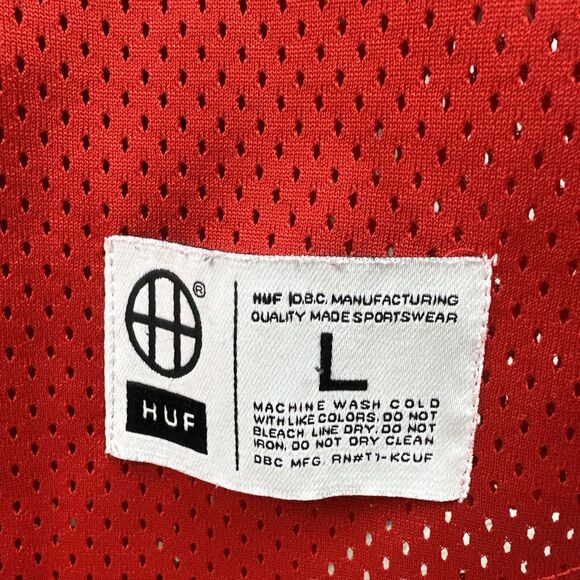 HUF Worldwide Streetwear Mens Size Large Mesh Baseball Jersey Red Short Sleeve‎ - Picture 4 of 9
